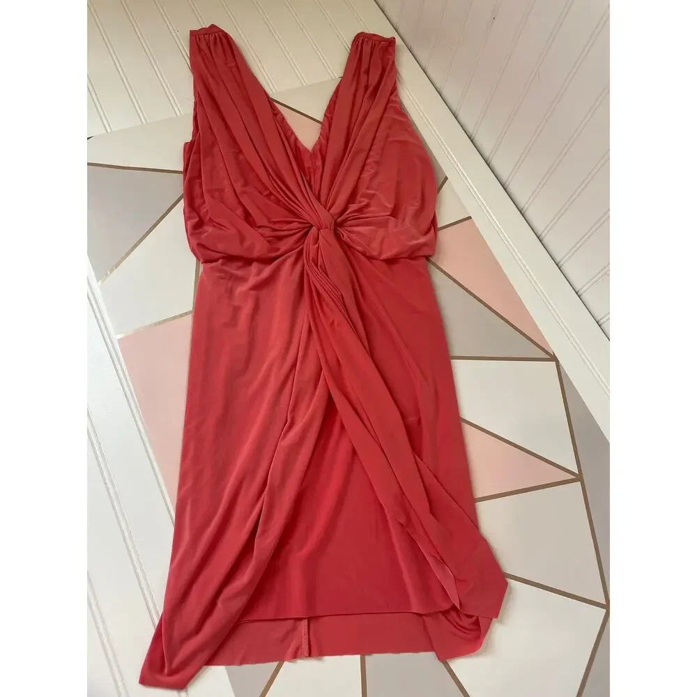 NWT MISA Los Angeles Domino Dress Pink V-Neck Draped Mini Dress Cocktail Size M